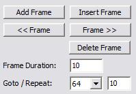 Frame Editing Controls Add Frame Button Click the Add Frame button to add a new frame to the end of the animation. The new frame will inherit the intensity and on/off values from the prior frame.