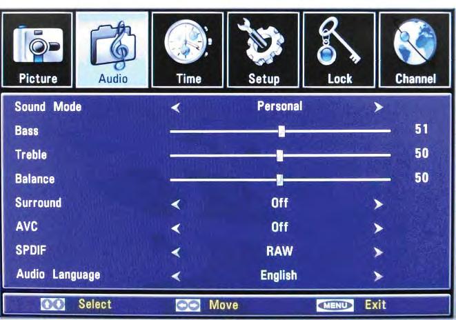 Adjusting On-Screen Displays Audio Menu Audio Menu 1. Press buttons to move the cursor to the item to be selected. 2. Press buttons to make the desired adjustments. 3.