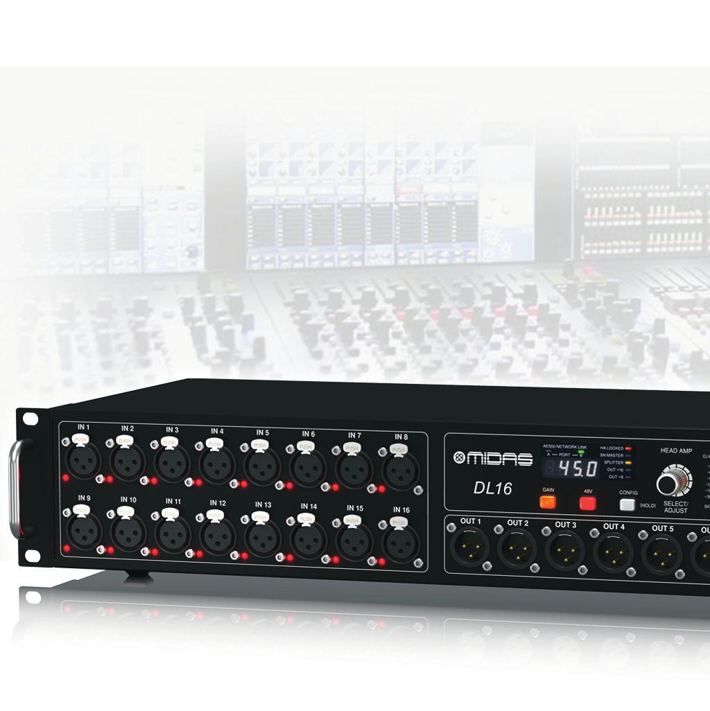 16 award-winning MIDAS PRO microphone preamplifiers with switchable +48 V phantom power 8 electronically balanced low impedance line level outputs ULTRANET personal monitoring system connectivity for