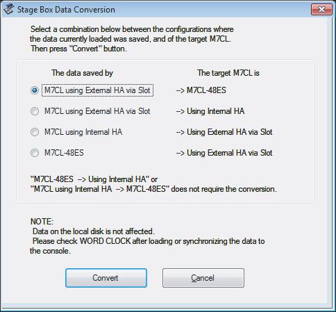 Stage Box Data Conversion To open the Stage Box Data Conversion dialog box, click the [Stage Box Data Conversion] button in the System Setup dialog box.