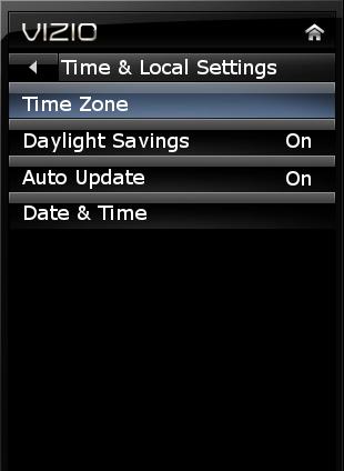 E320ME Adjusting the TV Time and Local Settings From the Date & Time menu, you can: Set the time zone Adjust the time for daylight savings Enable or disable automatic date and time updates Set the