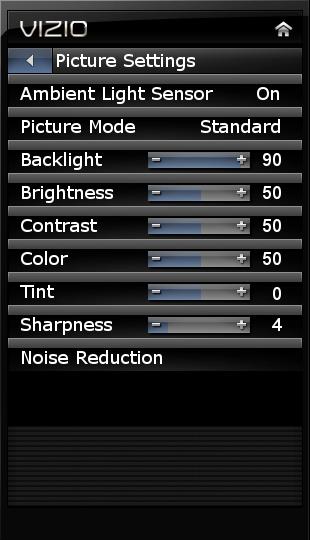 E320ME Adjusting the Picture Settings Using the Picture menu, you can adjust the following settings: Enable or disable the ambient light sensor Change the picture mode Adjust noise reduction Adjust