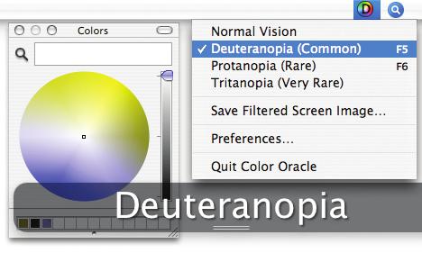 Color Oracle Screenshot Confusing and Easily Distinguished Colors 63 Easily distinguished colors for red-green impaired (LAB b-plane) Confusing colors for red-green impaired (Hues of a-plane) Figure