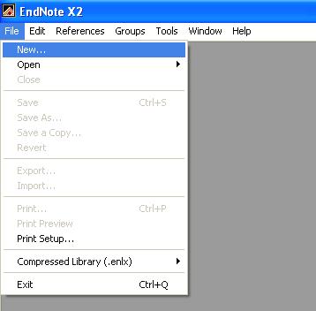 B. i. If you have accessed EndNote previously, the following screen will appear. Choose New from the EndNote File menu. ii. In the pop up dialog box enter file name e.g. Online Marketing Strategy, choose a location for saving the library e.