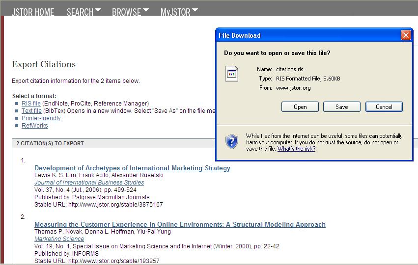 iv. The new references will be directly exported from the online databases and will be incorporated into the selected EndNote library. E.g. 4. To import references from Google Scholar (http://scholar.