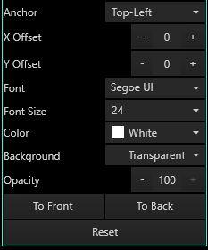 Appearance and Positioning Options (Continued) 5. Font Size Select the font size. 6. Color Select the color of the text. 5 6 7 8 9 0 7. Background Select a color to display behind your text.