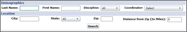 Add Employees 4. After making the desired filter selections, click [Search]. Search for Employees 5. Employees matching the search criteria display in a table format below the filter fields.