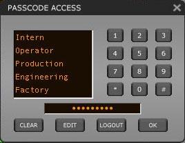 To log in to a given mode, press the button on the lower left corner of the VGA screen that displays the current ACCESS AUTHORIZATION level.