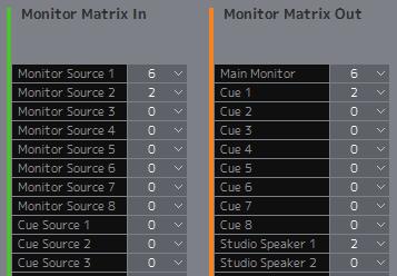 5. Configuring System Settings 5-1-3. Creating cue mixes 12. Select formats for Cue output and Studio Speaker output. Create a Cue output to perform the following.