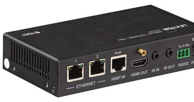 use of a single power supply located at either the source or the display HDMI Extender with HDBaseT, 70 meters Leviton 70 meter HDBaseT Extension includes a transmitter and receiver.