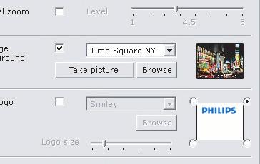 Chapter WebCam settings Change background This option enables you to replace the actual (real-time) background image by one from the WebCam background list or by one of your own pictures.