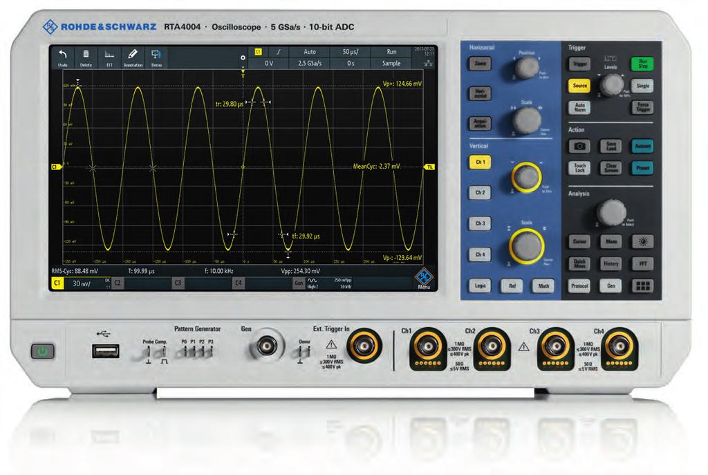 R&S RTA4000 Oscilloscope At a glance Designed with class-leading signal integrity and responsive ultra-deep memory, the R&S RTA4000 brings the power of 10 to a new level.