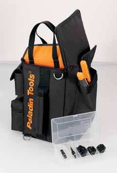 compartment features removable inner tote and 3 additional pockets. Removable inner tote with 8 adjustable storage slots keeps smaller tools handy.