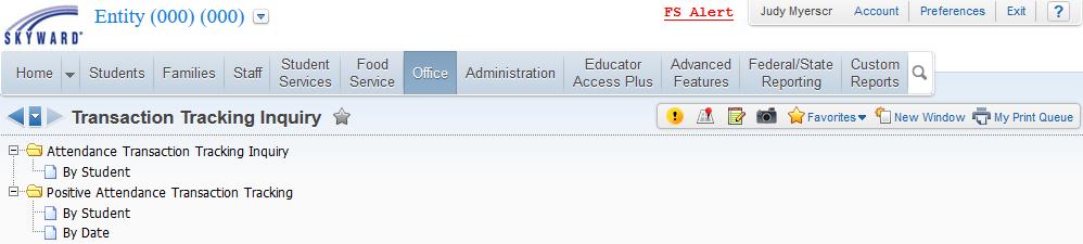 Positive Attendance Transaction Tracking Navigate to Student Management > Office > Attendance, and select