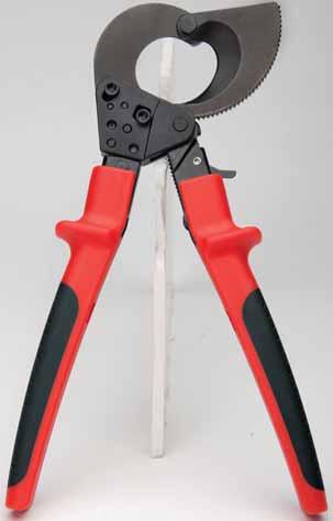 This compact ratcheted cutter is designed for simple one hand operation. Works well in tight spaces. Cuts stranded, flexible copper and aluminum cable up to 500 MCM (240mm 2 ).