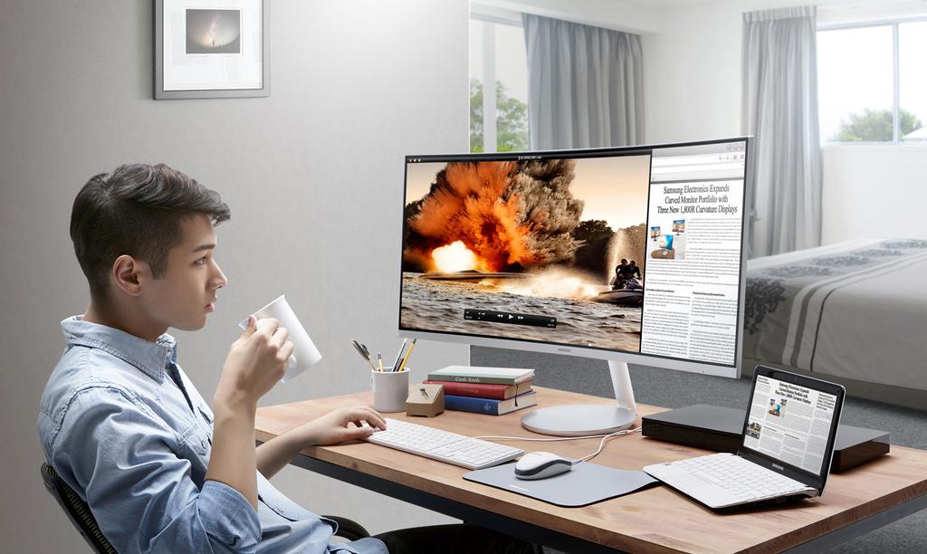 multitasking on a single monitor. Samsung s Picture-by-Picture (PBP) function lets you connect two input sources using HDMI and DP while maintaining the original image quality.