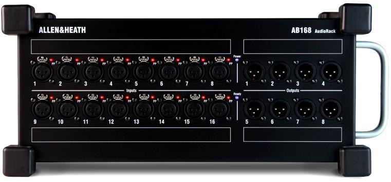Available AudioRacks: AB168 16 Mic/Line in, 8 Line out Floor, shelf or rack mount The AB168 AudioRack can be used as a stage box on the floor or a surface, or mounted in a 19 rack using the optional