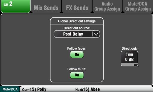 8.7 Channel Routing The Touch Screen presents tabs to access the channel assignments and send levels when its fader strip Sel key is selected and the Touch Screen Routing screen is active.