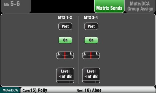 You can assign all channels on or off to a mix, or set all sources pre or postfader using these buttons.
