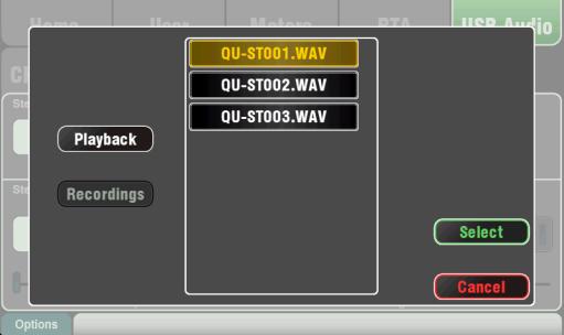 Patch the source to be recorded using the Setup / Output Patch / USB Audio screen. Touch the track 17 box and turn the rotary to select the left source.