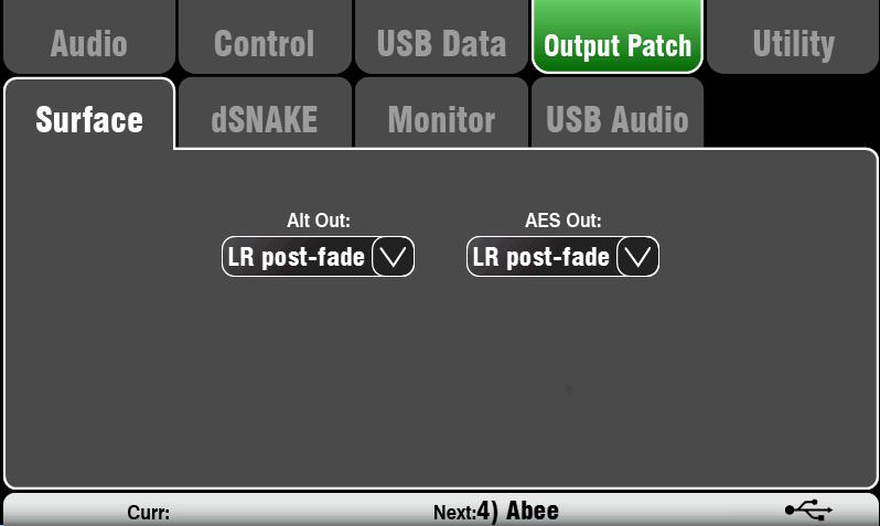 The button code indicates dsnake device: N/C = No AudioRack is connected Main = The first AudioRack Exp = The second (Expander) AudioRack Touch a Channel box and turn the screen rotary to scroll