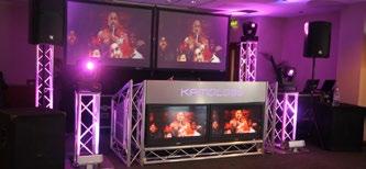 Beam 5R) Dj console with 2 integrated Plasma screens/plain production booth 2x Projector screens (Total of 4x projector screens set up as a