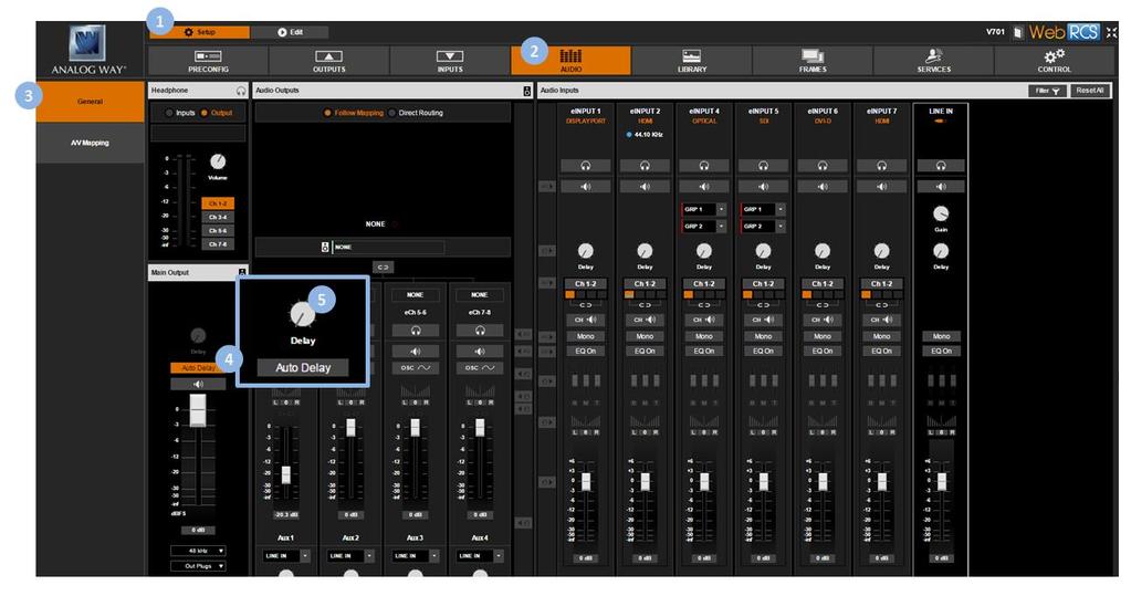To control the volume (master volume): 1. Enter the AUDIO menu on the interface. 2. Select Output Settings to set up the audio output. 3. Select Master Volume to adjust the volume of the output audio.
