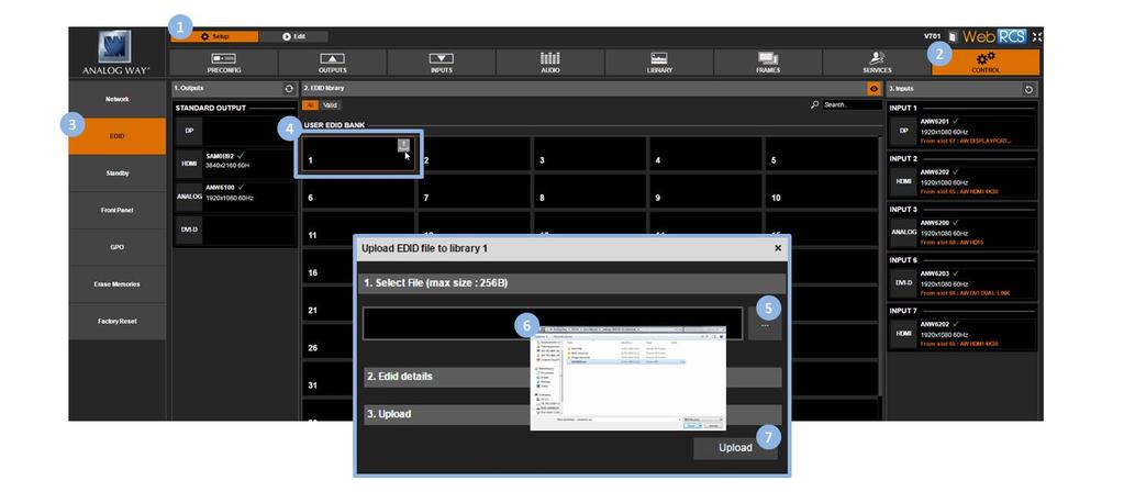 To save the EDID of an output: 1. Enter the CUSTOMIZE menu in the interface. 2. Scroll down and select EDID Manager to access the EDID management menu. 3.