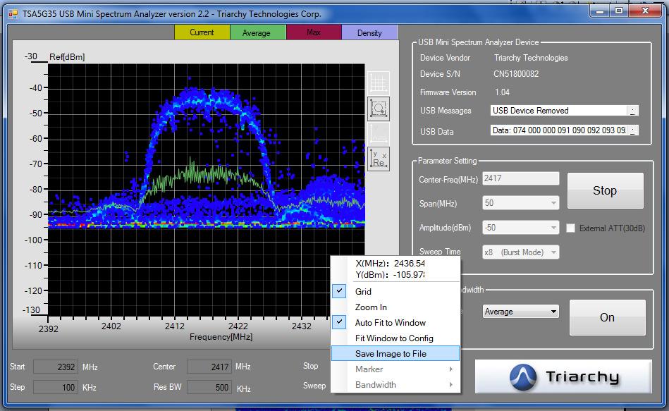 3.5 Image Hardcopy After you finish all the setting and complete the waveform measurement, you can right click on the display area, in the pop up menu, select