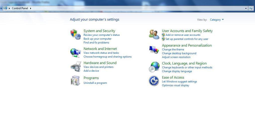 Control Panel Category System and Security Această secţiune se ocupă cu funcţionarea de ansamblu şi stabilitate/securitate a Windows 7 Aici se pot verifica setările de sistem, se poate administra
