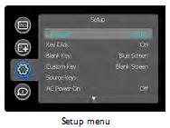22 Setup menu Language: Allows you to select a language for the onscreen display. Key Click: Turns the key click sound on or off.