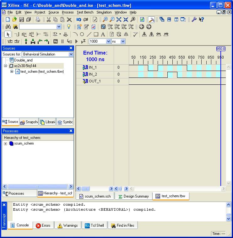 Figure 7: Simulation logic train Under processes select Xilinx ISESimulator, double click on Simulate Behavioral Model and you