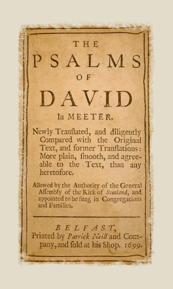 An Albion handpress of 1830 which was a refinement of the earlier wooden press. (Ten Point Press Kircubbin) The Psalms of David. Belfast: Patrick Neill, 1699.