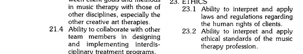 2 Ability to define the role of music therapy in the client s total treatment program. 21.