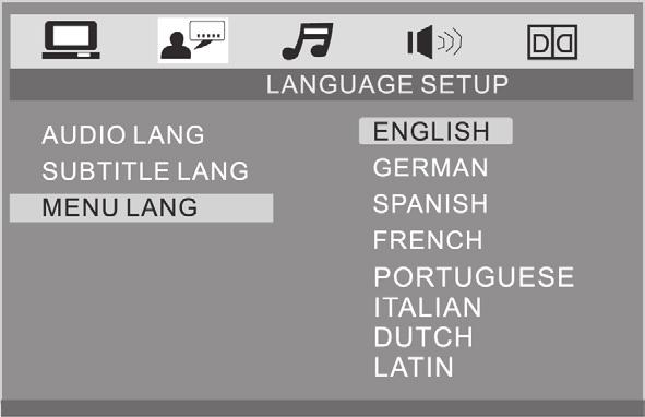 Option SUBTITLE LANG Description SUBTITLE Select the Subtitle language. Not all DVD s offer subtitles in multiple languages. Preparation Connections MENU LANG DISC MENU Select the Disc Menu language.