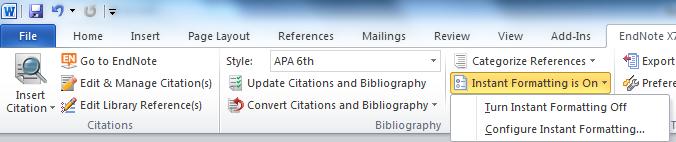 Once you are ready to create your bibliography, click on Update Citations and Bibliography from the middle bibliography tab.