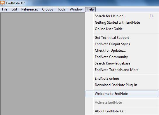 Note that you can access a huge amount of help and support from this menu, such as the Online User Guide. For context sensitive help when you are using EndNote, press the F1 key on your keyboard.