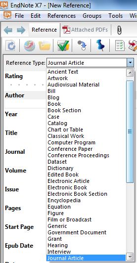 From left to right, the icons are: Output Style Copy to Local Library (Online Search Mode only) New Reference Online Search Import references Export Find Full Text Open Link Open File Insert Citation