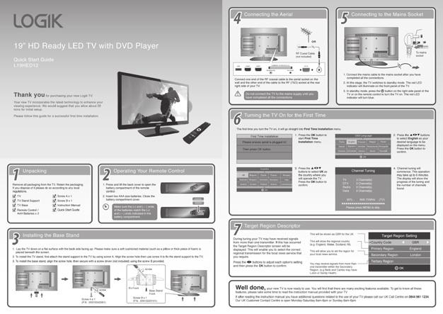 Read all the safety instructions carefully before use and keep this instruction manual for future reference. Unpacking the TV Remove all packaging from the TV. Retain the packaging.