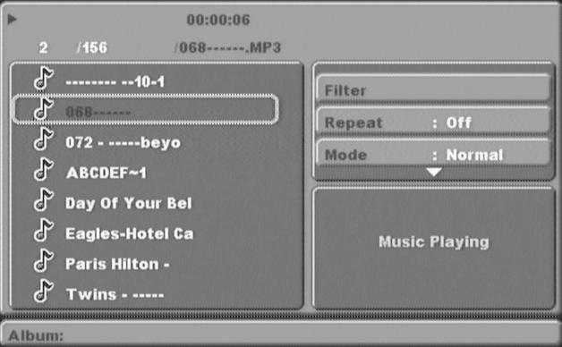 Playing Multimedia Discs MP3 / WMA / JPEG PLAYBACK When you insert a MP3 / WMA / JPEG disc while in DVD mode the menu on the right will appear.