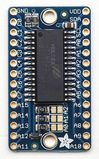 Adafruit 16x8 LED backpack board Holtek HT16K33 drives up to 16x8 LED matrix = 128 LEDs 3-bit I2C addressable for up to 8 matrices = 1024 LEDs