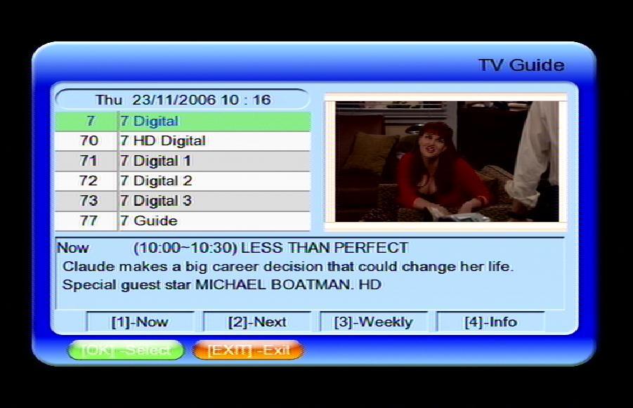 Recording from EPG Time Setting Press [EPG] on remote control for TV Program Guide, refer to Fig. 9.6.1. Press [VOL +/-, / ] button to select particular day of the week within the 7 Days EPG.