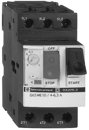 Thermal-magnetic motor circuit-breakers type GV2-ME GV2-ME with pushbutton control and screw clamp terminals (1) Standard power ratings Setting Magnetic Reference Weight of -phase motors range