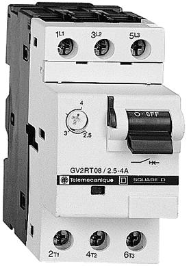 Thermal magnetic circuit-breakers type GV2-RT (1) For motors with high current peak on starting GV2-RT Control by rocker lever Standard power ratings Setting Magnetic Reference Weight of -phase