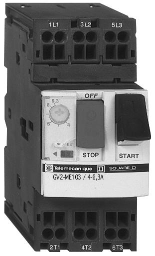 Thermal-magnetic motor circuit-breakers type GV2-ME Thermal-magnetic circuit-breakers GV2-ME with spring terminal connections (1) Pushbutton control Standard power ratings Setting Magnetic Reference