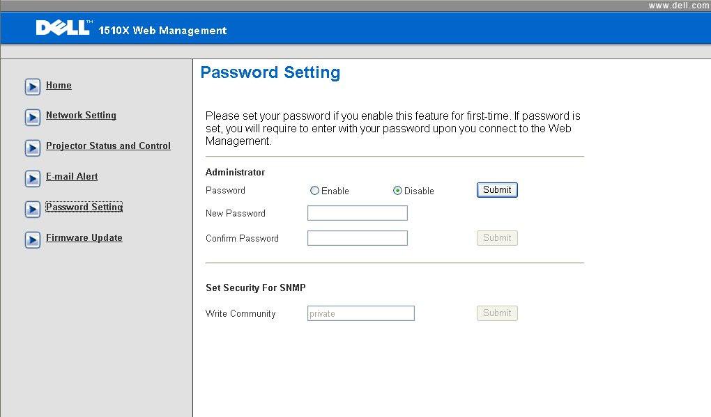 Password Setting Use Password Setting to set up an administrator password to access the Web Management. When enabling password for the first time, set the password before enabling it.
