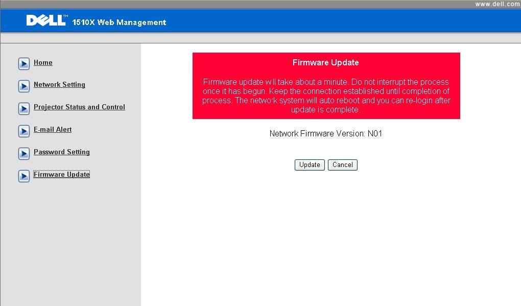 Firmware Update Use the Firmware Update page to update your projector s firmware.