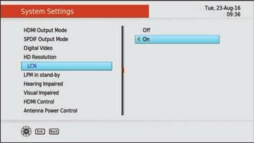 Main Menu - Settings System Settings Select the preference you wish to adjust (this will be highlighted in blue) then press the RIGHT key on your remote to adjust the settings.
