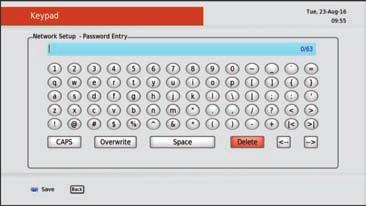 Once a WiFi network is selected, enter in the network password using the arrow keys on the remote control. Press OK to enter each character as it is selected/ highlighted. 5.