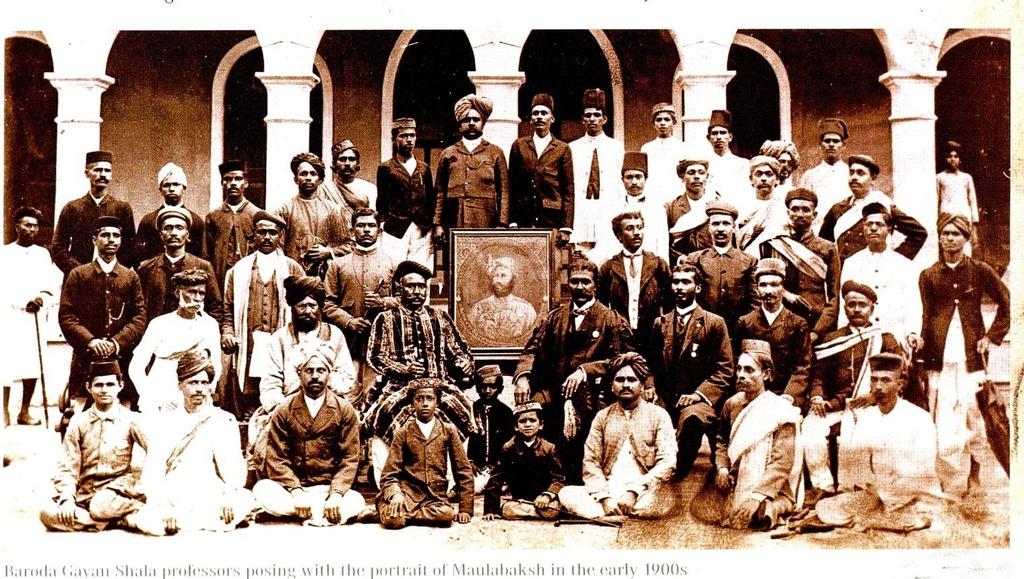 4:2 Gayan Shala 4:2:1 Gayan Shala Baroda Gayan shala Professors with the portrait of Ut.maula bax in early 1900. Historians have noted about Baroda s long relation with music is over 200 year old.